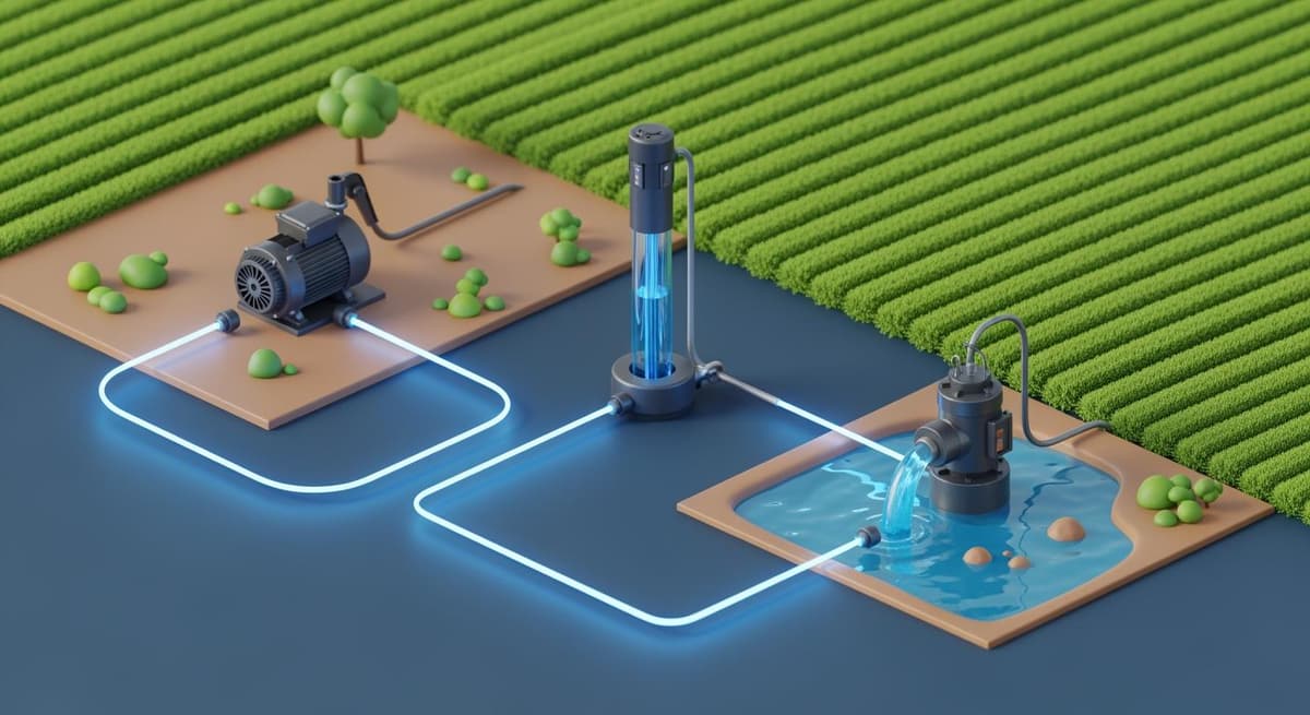 Bảng so sánh trực quan ba loại máy bơm nông nghiệp: bơm ly tâm, bơm hỏa tiễn và bơm chìm trong môi trường canh tác