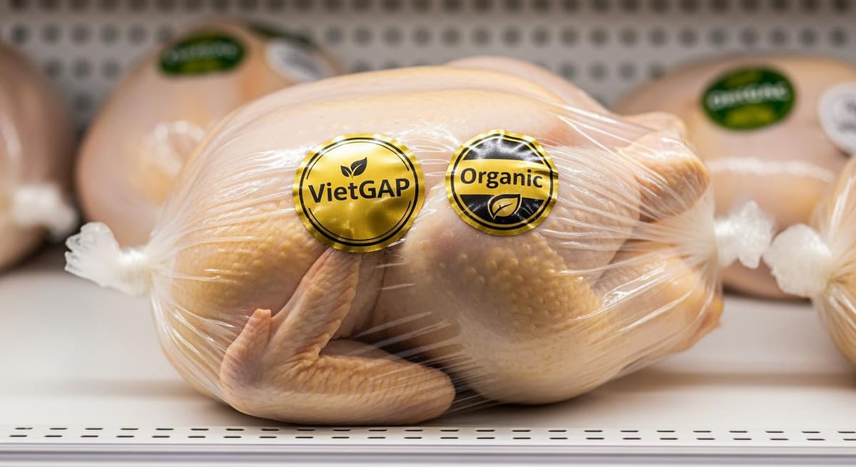 Sản phẩm gà thả vườn đóng gói cao cấp trong siêu thị