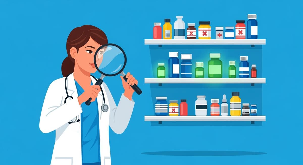 Bác sĩ thú y đang kiểm tra và phân loại các loại thuốc thú y để nhận diện lãng phí.