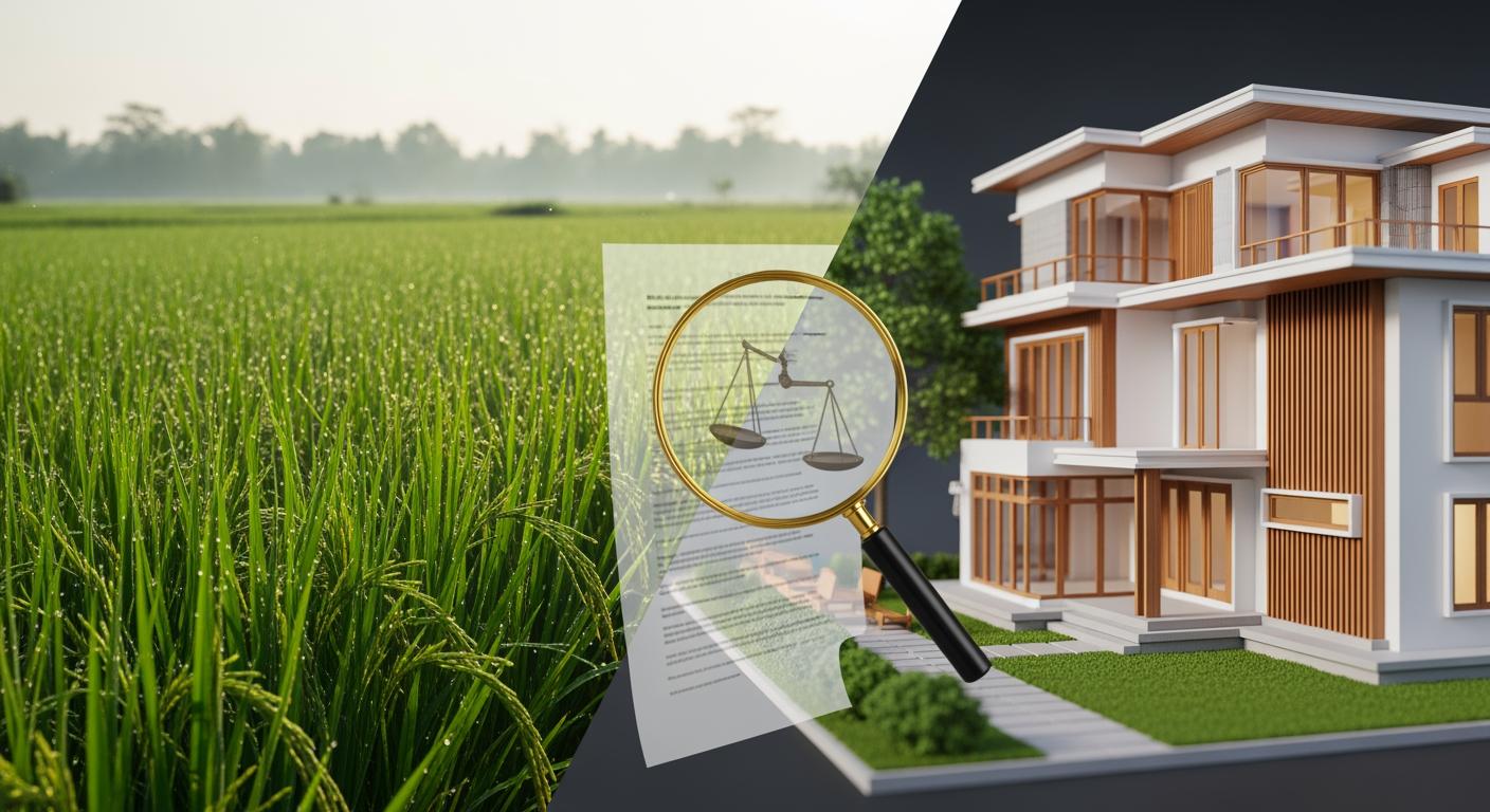 Sự khác biệt giữa đất nông nghiệp xanh mướt và mô hình nhà ở hiện đại trên bản đồ quy hoạch