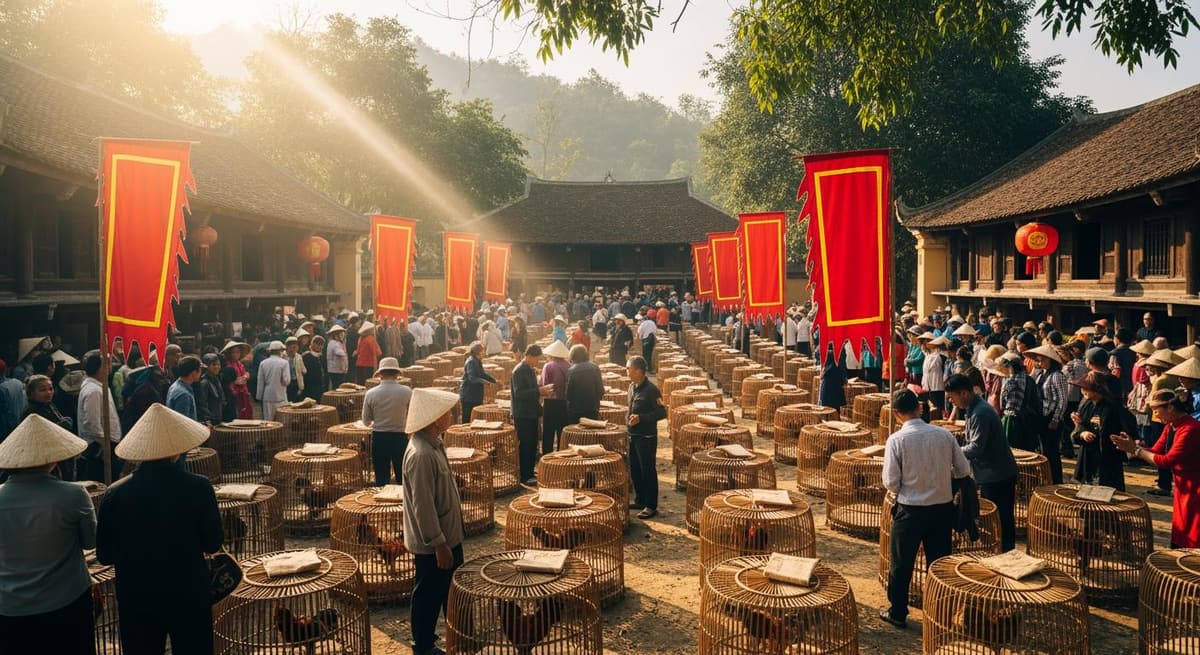 Không khí lễ hội hội thi gà Đông Tảo tại Hưng Yên với đông đảo người dân tham gia