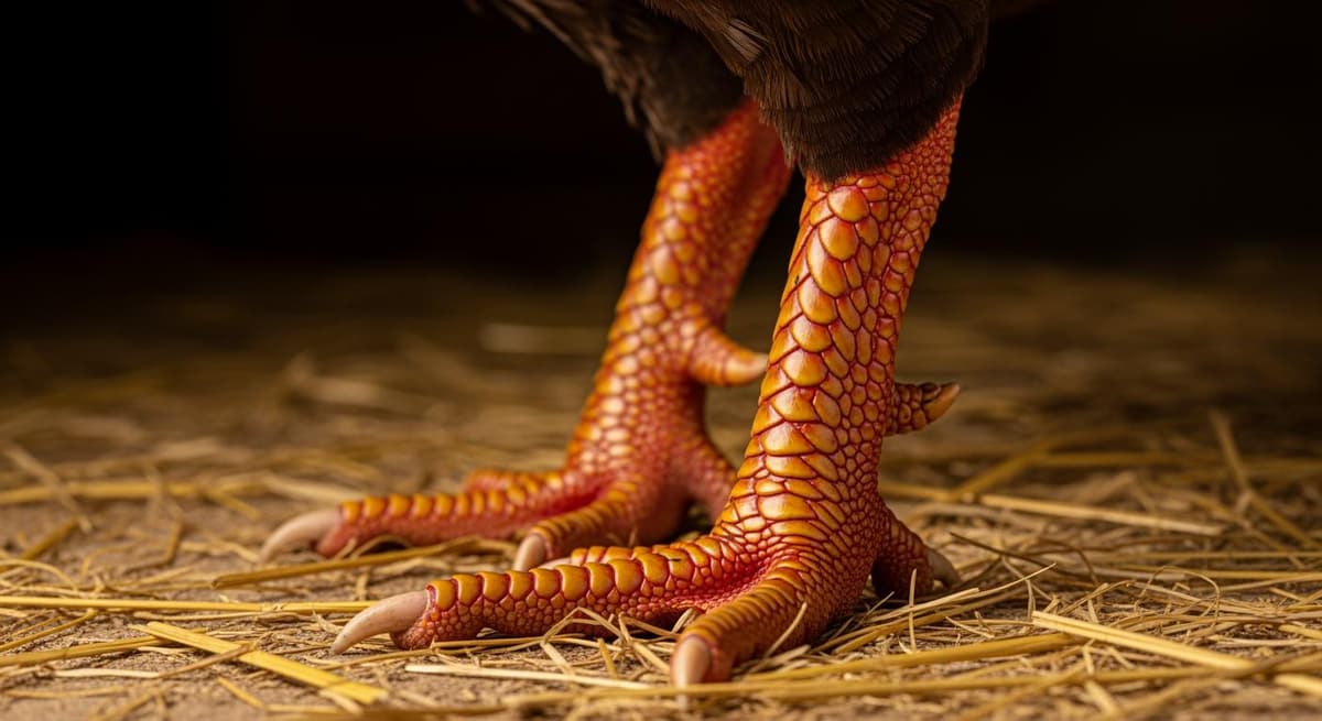 Chi tiết đôi chân rồng xù xì - tiêu chuẩn quan trọng nhất của gà Đông Tảo tiến vua