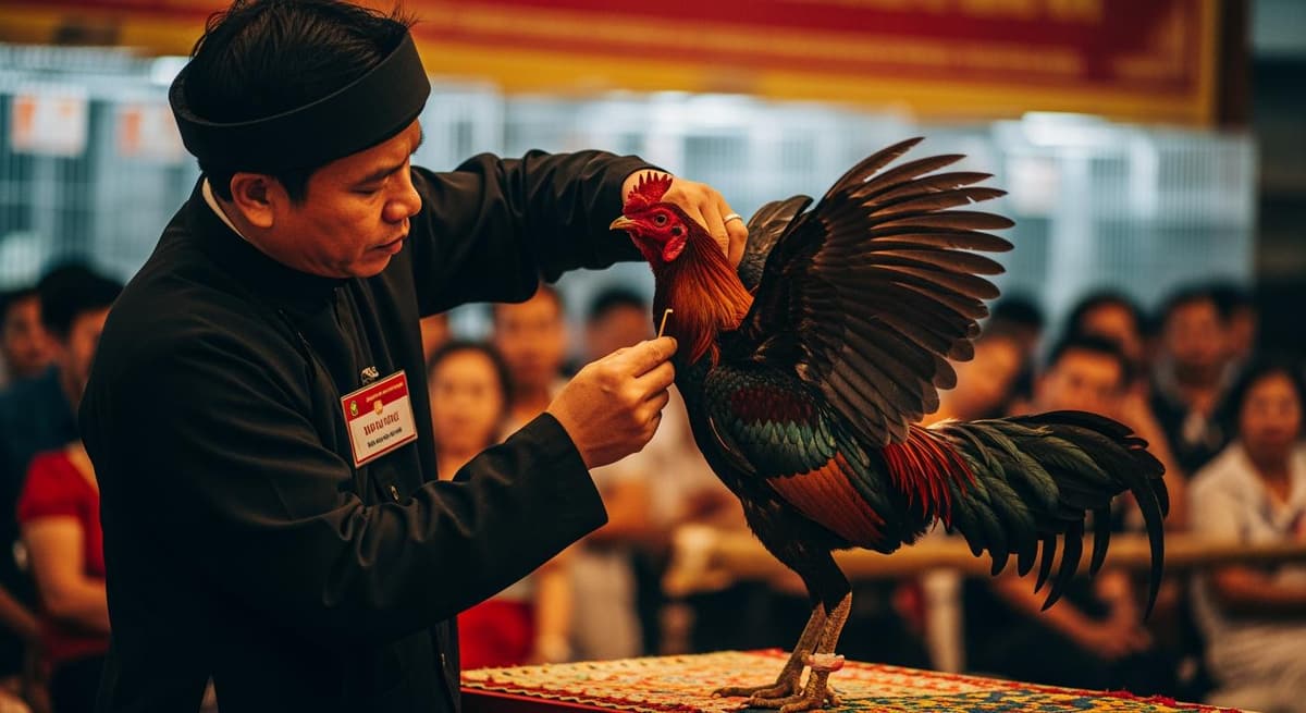 Ban giám khảo đang đánh giá kỹ lưỡng các tiêu chuẩn của gà Đông Tảo tại hội thi