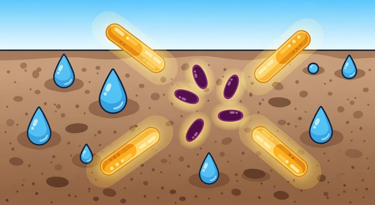 Vi khuẩn Pseudomonas di chuyển trong nước và tiết kháng sinh tiêu diệt nấm bệnh mùa mưa