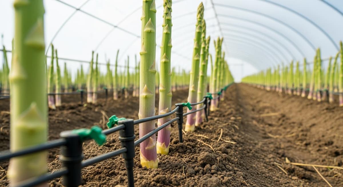 Hệ thống tưới nhỏ giọt hiện đại trong nhà màng trồng măng tây chuẩn VietGAP