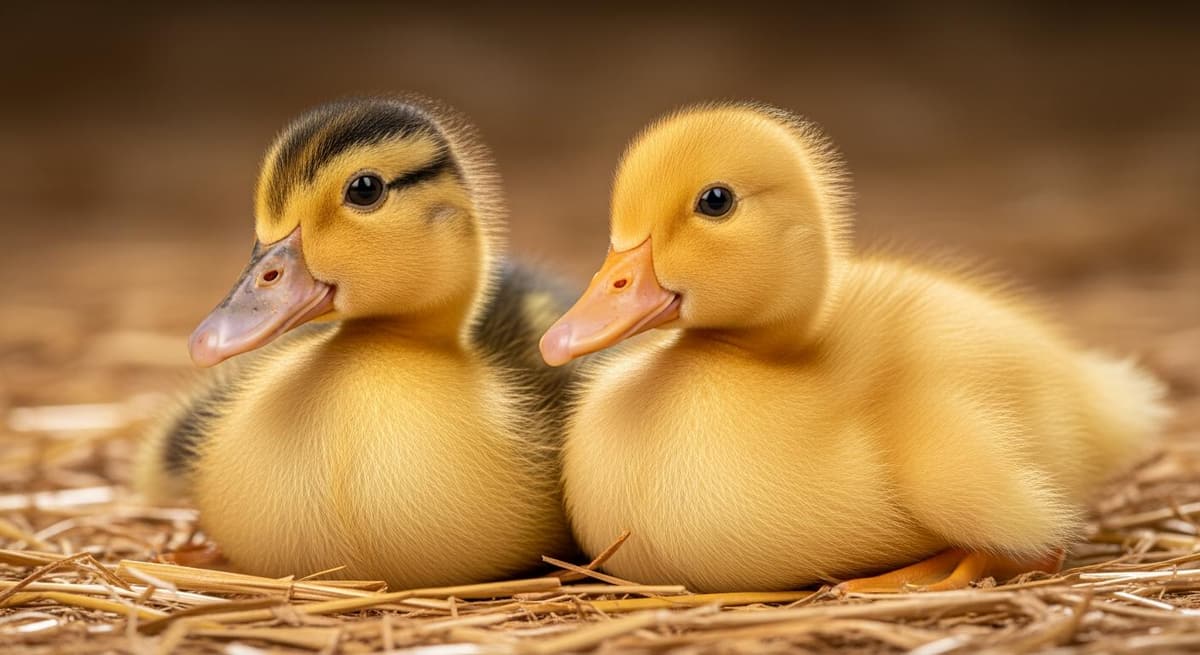 Hình ảnh phân biệt vịt xiêm con và vịt thường con với những đốm lông đặc trưng.