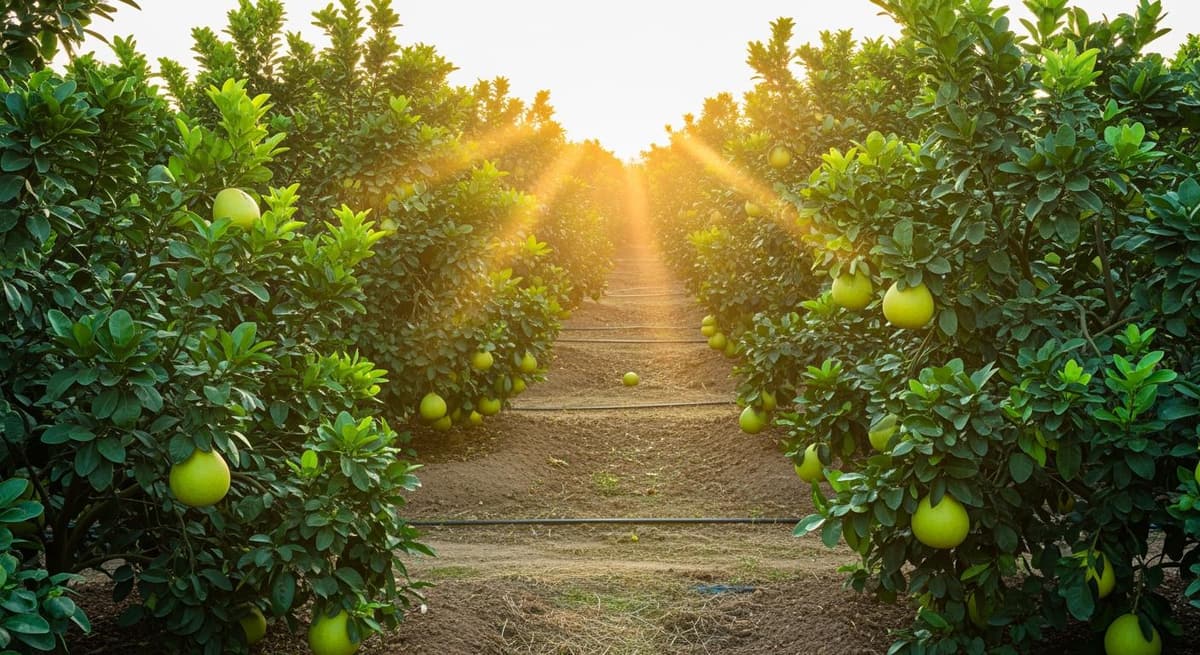 Vườn cây ăn quả xanh tốt nhờ được bón vôi cải tạo đất