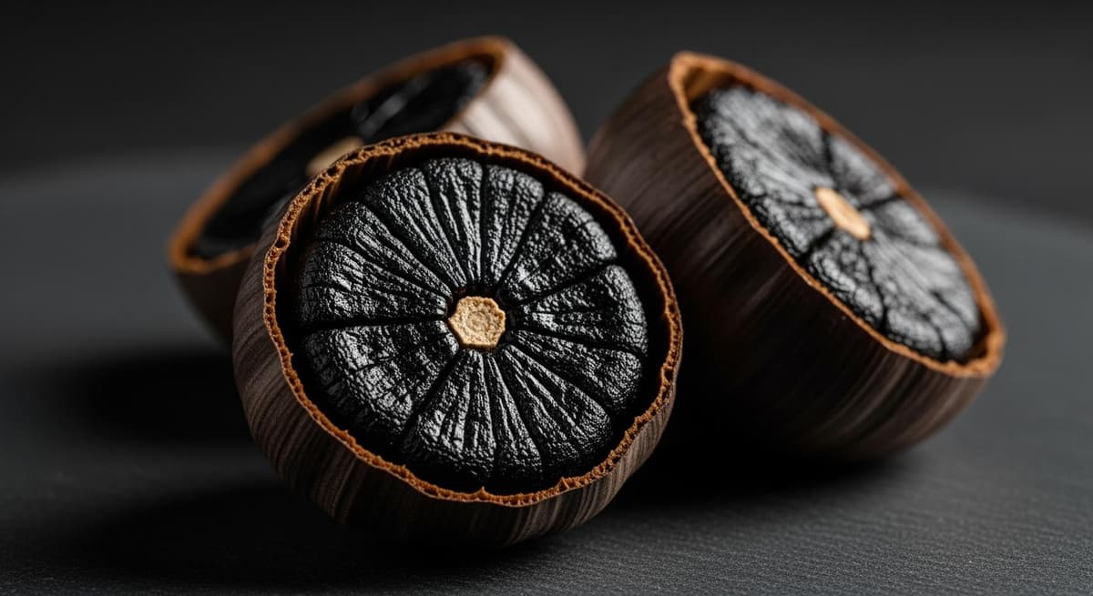 Cận cảnh những tép tỏi đen cô đơn có bề mặt đen bóng, dẻo mịn như thạch