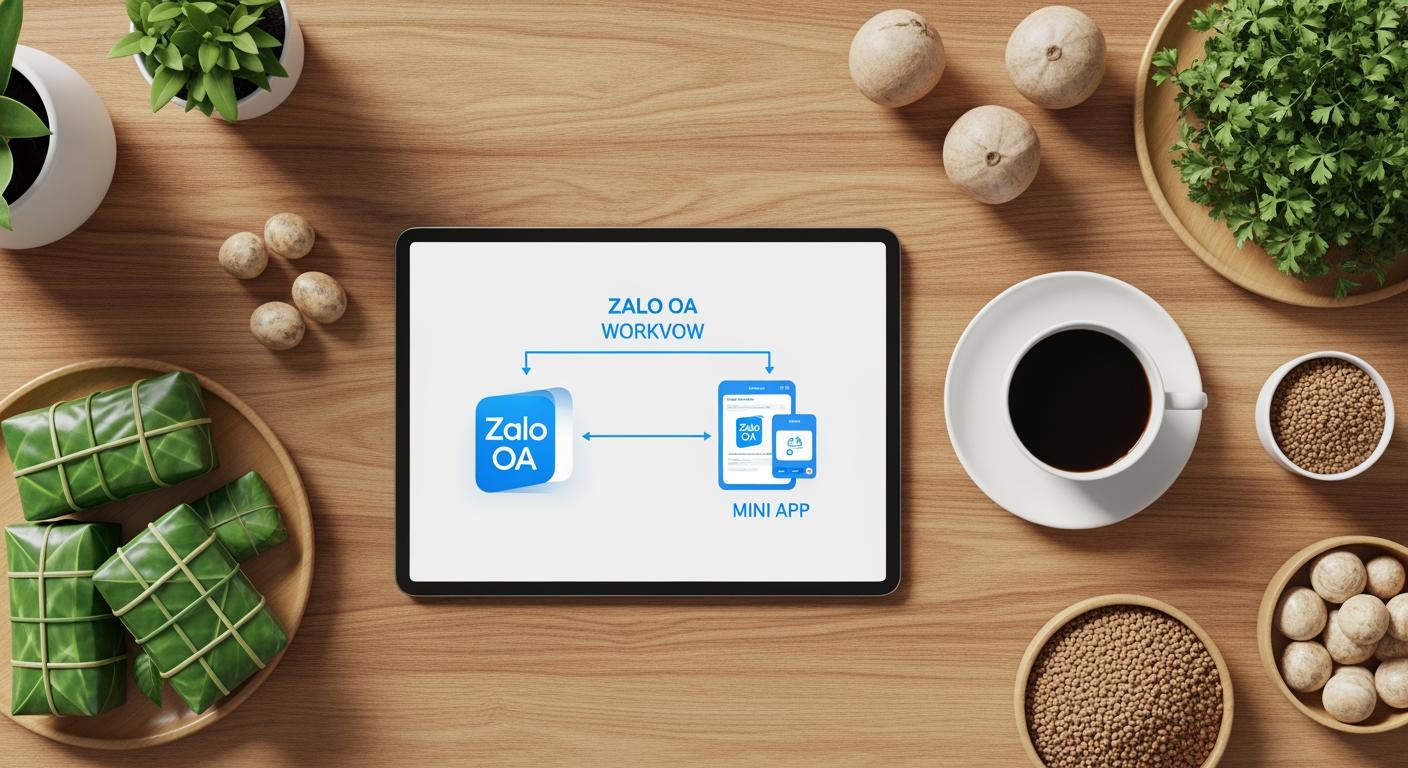 Quy trình kết nối kỹ thuật giữa Zalo OA và Mini App cho doanh nghiệp nông nghiệp.
